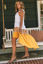 Yellow High-Low Tiered Colorblock Midi Dress