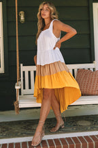 Yellow High-Low Tiered Colorblock Midi Dress