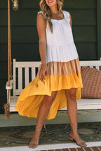 Yellow High-Low Tiered Colorblock Midi Dress