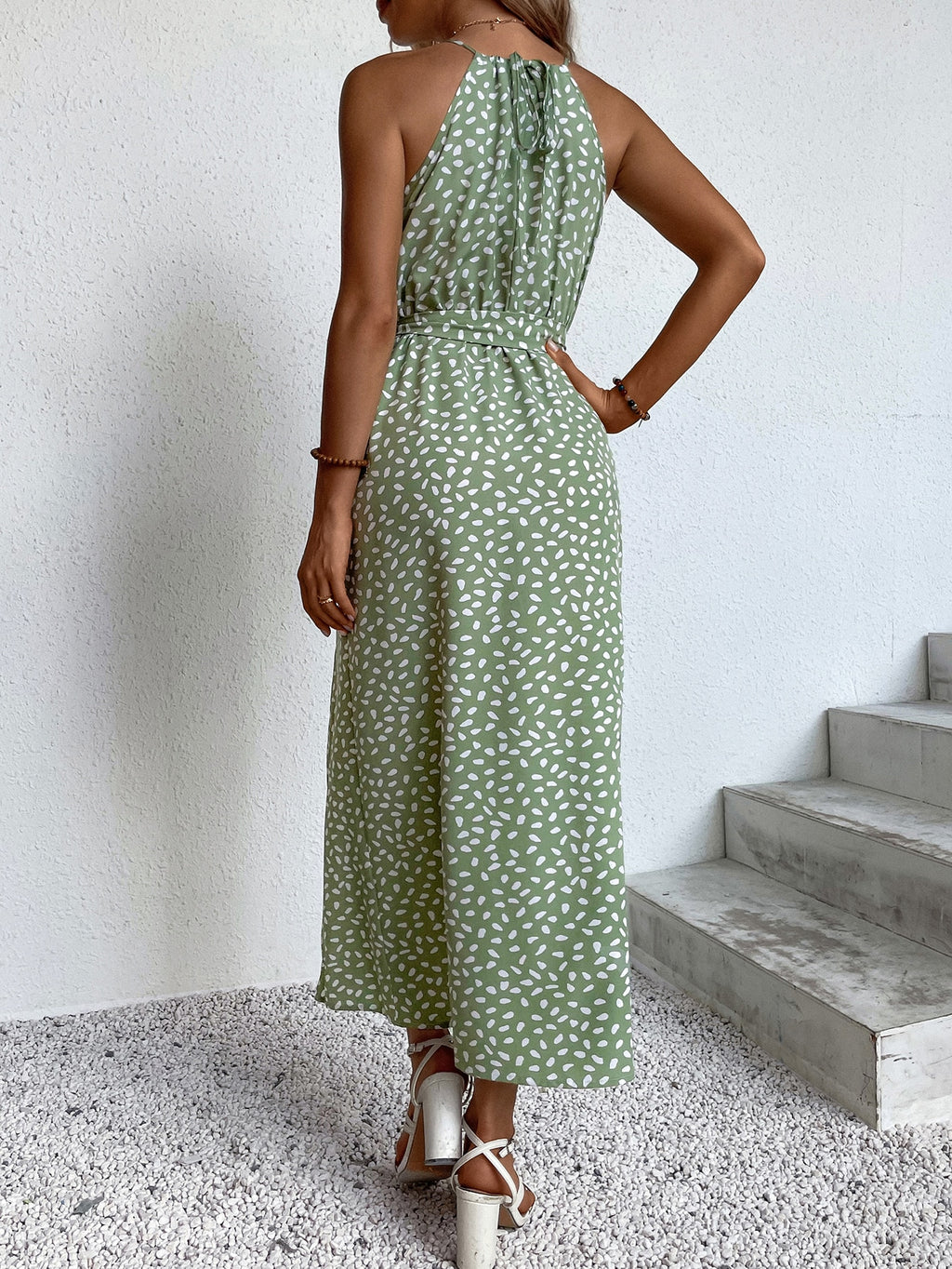 Women's Belted Printed Maxi Dress