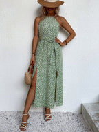 Women's Belted Printed Maxi Dress