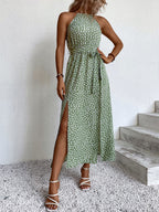 Women's Belted Printed Maxi Dress