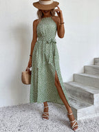 Women's Belted Printed Maxi Dress