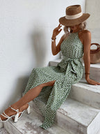 Women's Belted Printed Maxi Dress