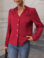 Women's V-Neck Lantern Sleeve Office Shirt