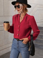 Women's V-Neck Lantern Sleeve Office Shirt