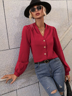 Women's V-Neck Lantern Sleeve Office Shirt