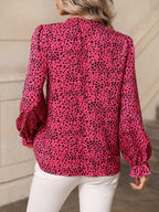 Women's Leopard Print Ruffle Lantern Sleeve Blouse