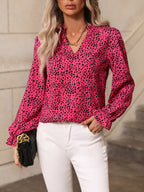 Women's Leopard Print Ruffle Lantern Sleeve Blouse