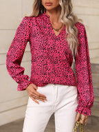 Women's Leopard Print Ruffle Lantern Sleeve Blouse