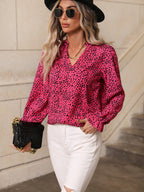 Women's Leopard Print Ruffle Lantern Sleeve Blouse