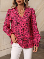 Women's Leopard Print Ruffle Lantern Sleeve Blouse