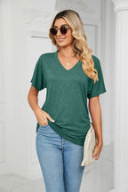 Solid V-Neck Loose Pullover Top