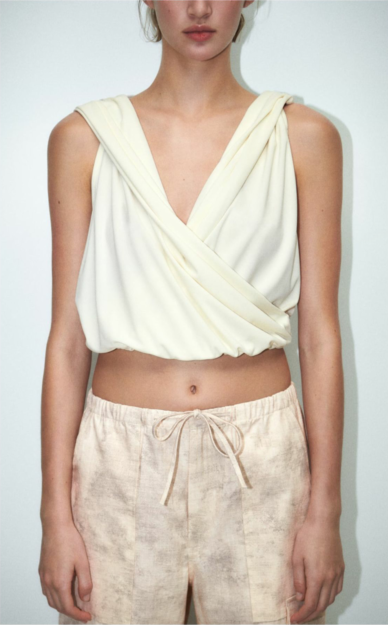 Women’s Beige Ruched Draped Hooded Tank Top