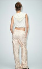 Women’s Beige Ruched Draped Hooded Tank Top