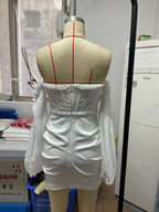 Women's Off-Shoulder Ruffled Long-Sleeve Bodycon Mini Dress