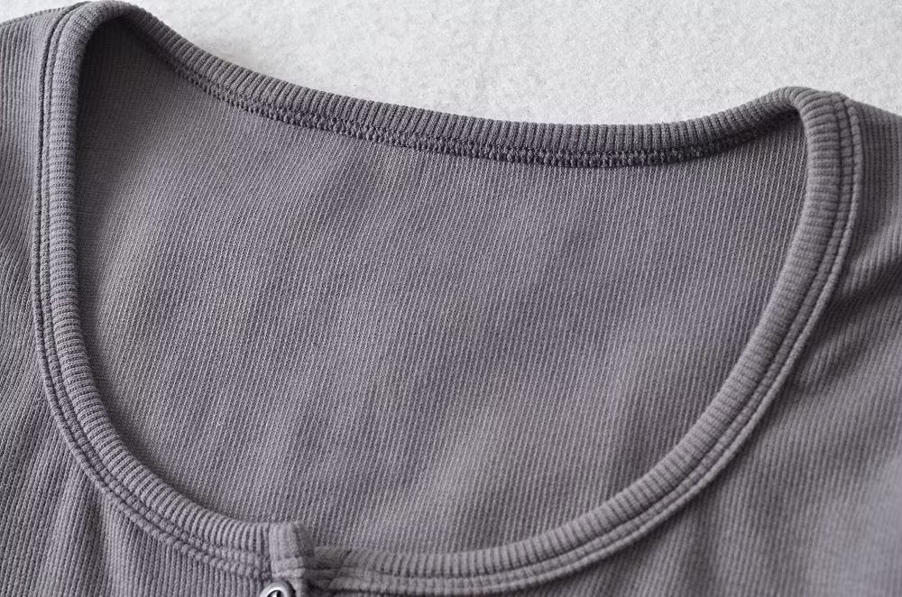 Round-Neck Single Breasted Short Cropped Cardigan T Shirt Top Elastic Waist Slim Two-Piece Set
