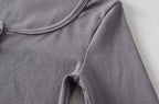Round-Neck Single Breasted Short Cropped Cardigan T Shirt Top Elastic Waist Slim Two-Piece Set