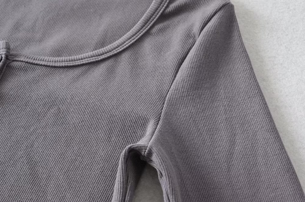 Round-Neck Single Breasted Short Cropped Cardigan T Shirt Top Elastic Waist Slim Two-Piece Set