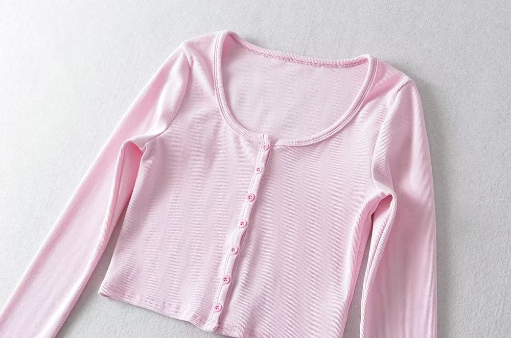 Round-Neck Single Breasted Short Cropped Cardigan T Shirt Top Elastic Waist Slim Two-Piece Set