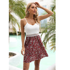 Women's V-Neck Floral Color-Block Backless A-Line Mini Cami Dress