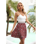 Women's V-Neck Floral Color-Block Backless A-Line Mini Cami Dress
