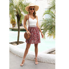 Women's V-Neck Floral Color-Block Backless A-Line Mini Cami Dress