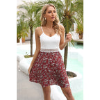 Women's V-Neck Floral Color-Block Backless A-Line Mini Cami Dress