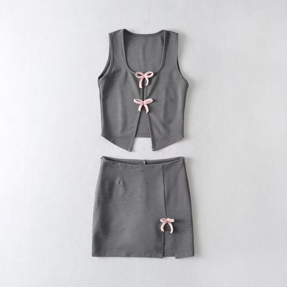 Women's Lace Sleeveless Split Top and Skirt Two-Piece Set