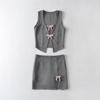 Women's Lace Sleeveless Split Top and Skirt Two-Piece Set
