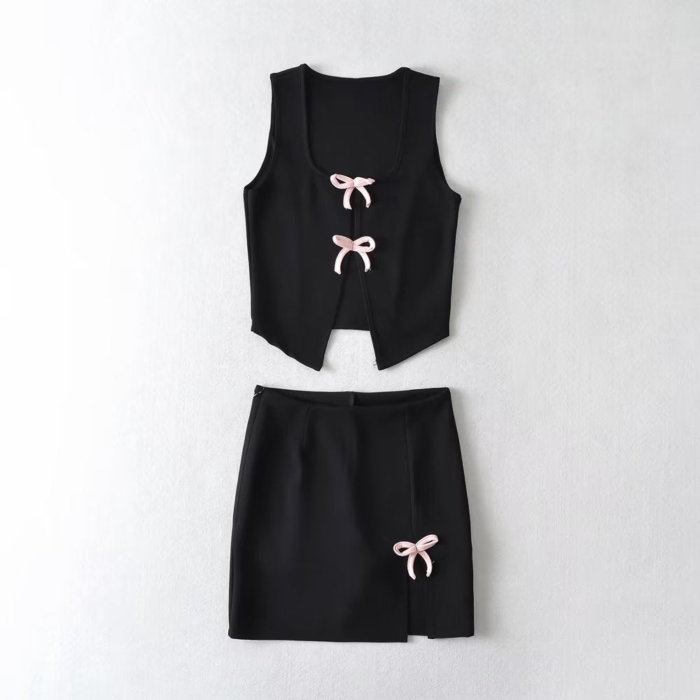 Women's Lace Sleeveless Split Top and Skirt Two-Piece Set
