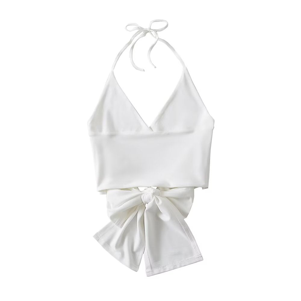 Design Silk Satin Texture Short Halter Wrapped Chest Top