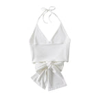 Design Silk Satin Texture Short Halter Wrapped Chest Top