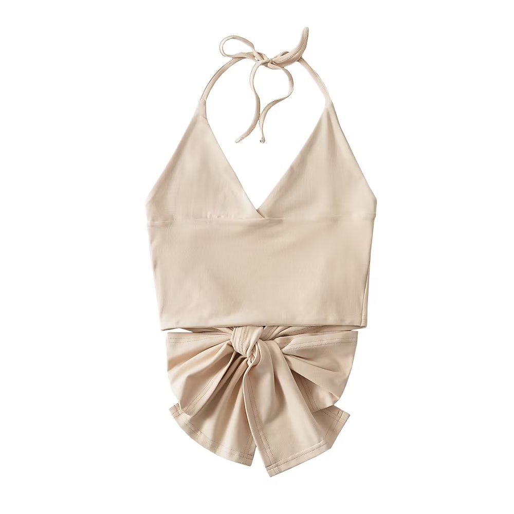 Design Silk Satin Texture Short Halter Wrapped Chest Top