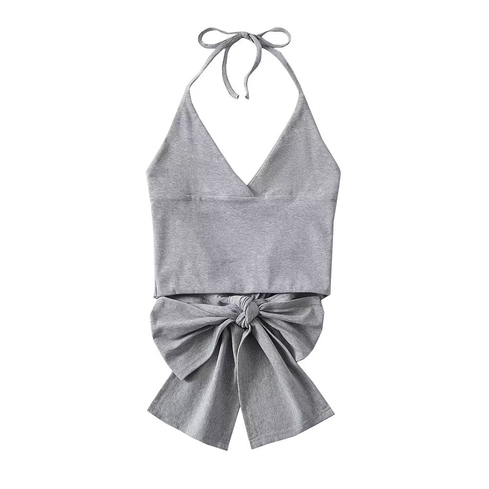 Design Silk Satin Texture Short Halter Wrapped Chest Top