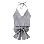 Design Silk Satin Texture Short Halter Wrapped Chest Top