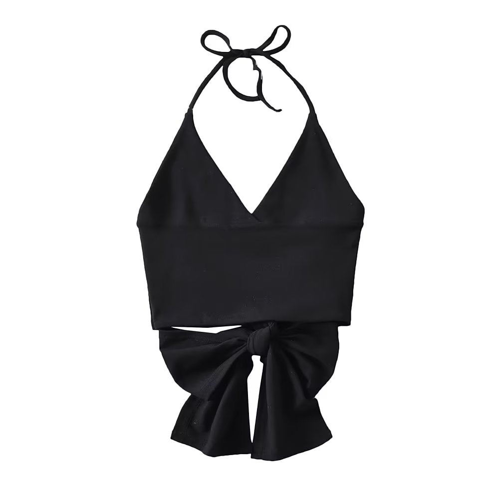 Design Silk Satin Texture Short Halter Wrapped Chest Top