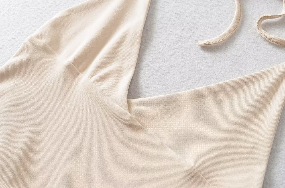 Design Silk Satin Texture Short Halter Wrapped Chest Top