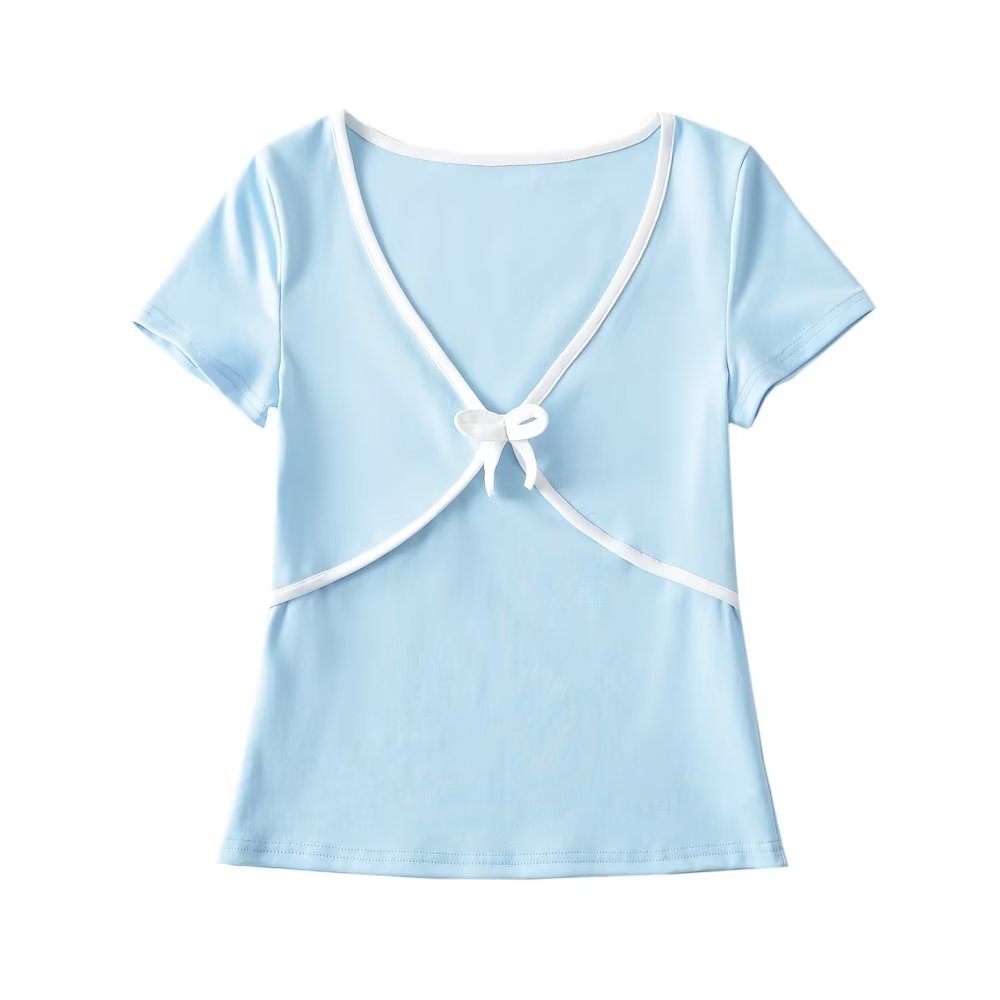 Women's Bow Detail Crew Neck Cropped Top