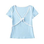 Women's Bow Detail Crew Neck Cropped Top
