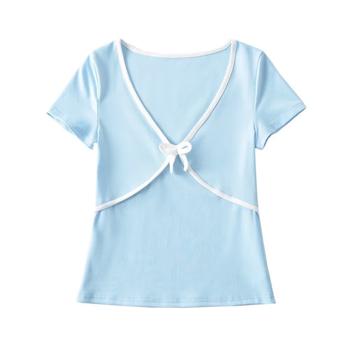 Women's Bow Detail Crew Neck Cropped Top