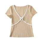 Women's Bow Detail Crew Neck Cropped Top