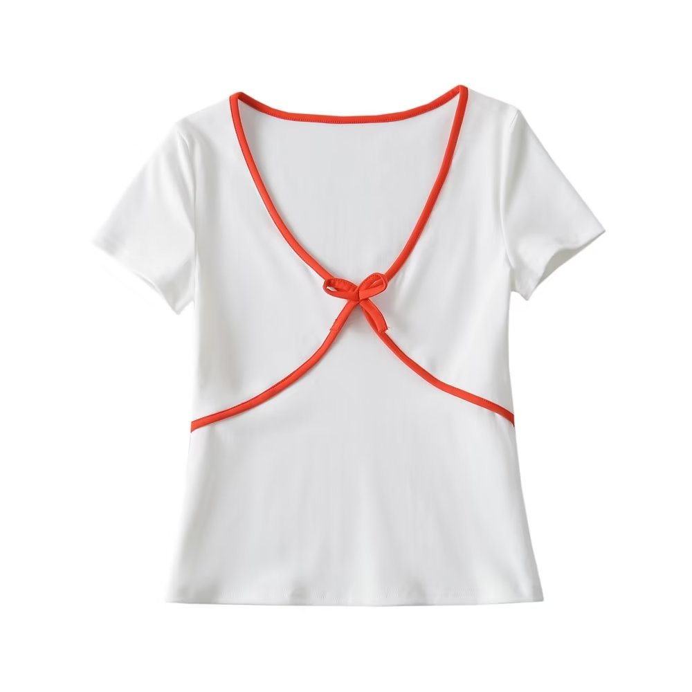 Women's Bow Detail Crew Neck Cropped Top