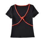 Women's Bow Detail Crew Neck Cropped Top