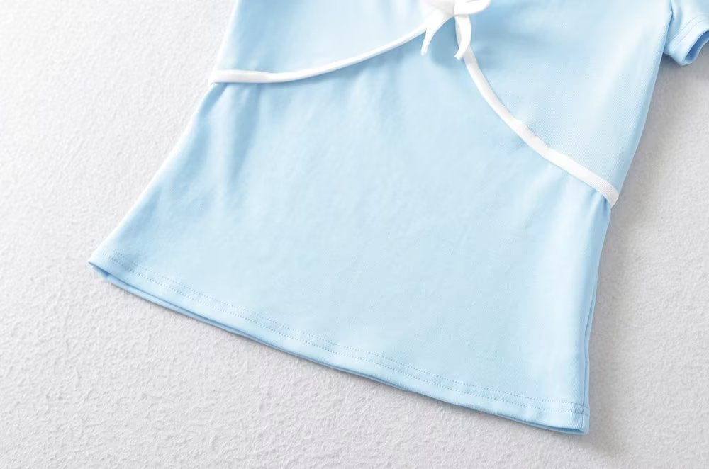 Women's Bow Detail Crew Neck Cropped Top