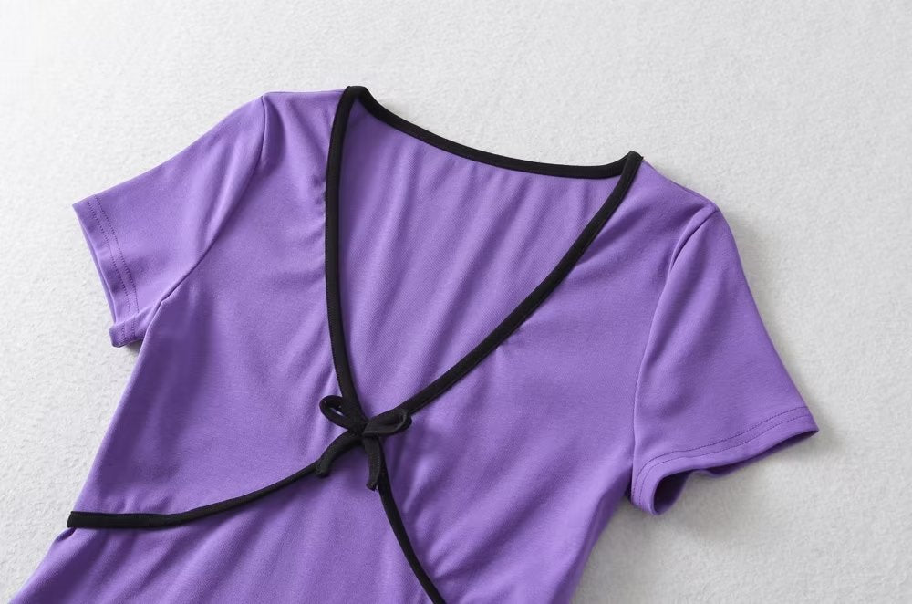 Women's Bow Detail Crew Neck Cropped Top