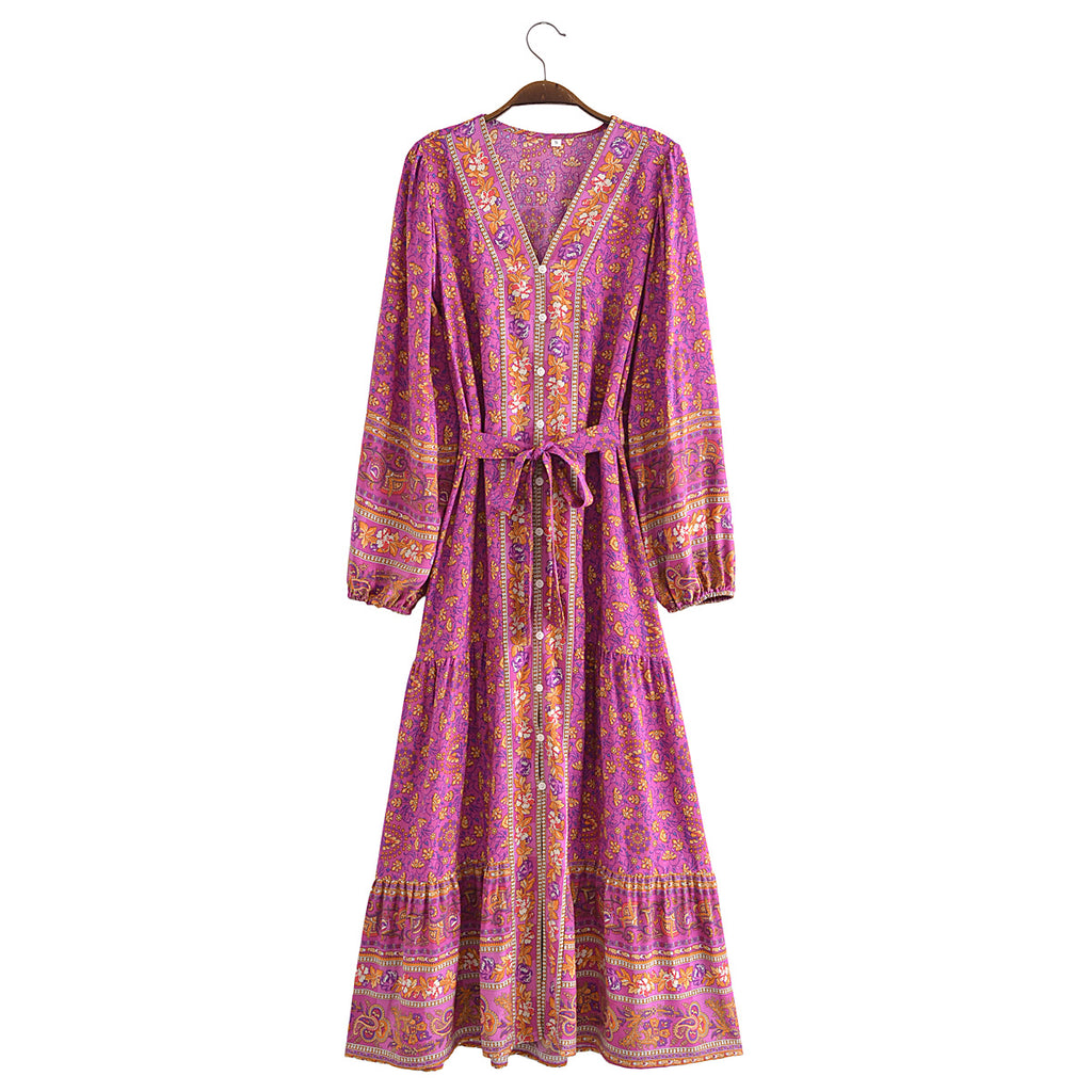 Printed Belted Cardigan Dress