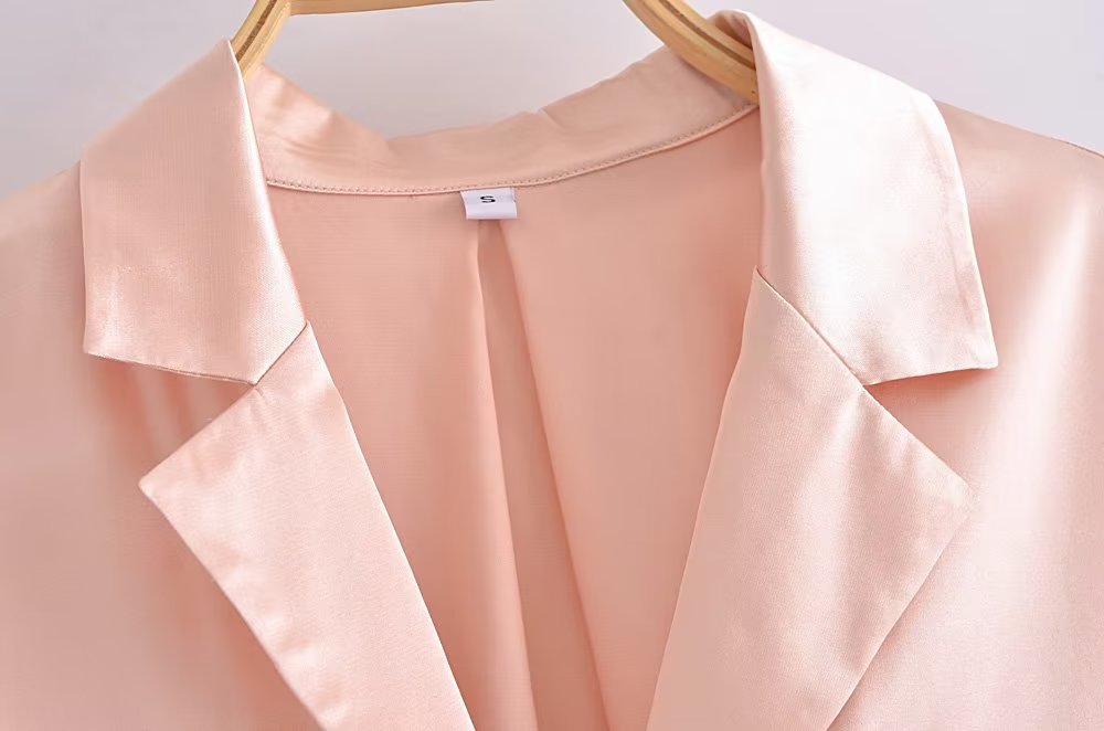 Women's Autumn Women Clothing Patch Pocket Silk Satin Texture Loose Design Shirt Women