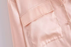 Women's Autumn Women Clothing Patch Pocket Silk Satin Texture Loose Design Shirt Women
