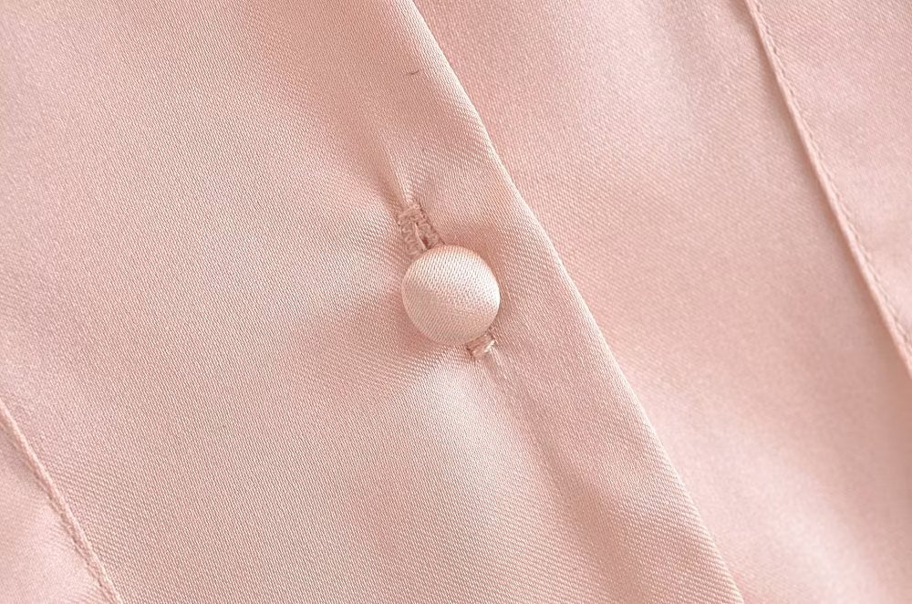 Women's Autumn Women Clothing Patch Pocket Silk Satin Texture Loose Design Shirt Women